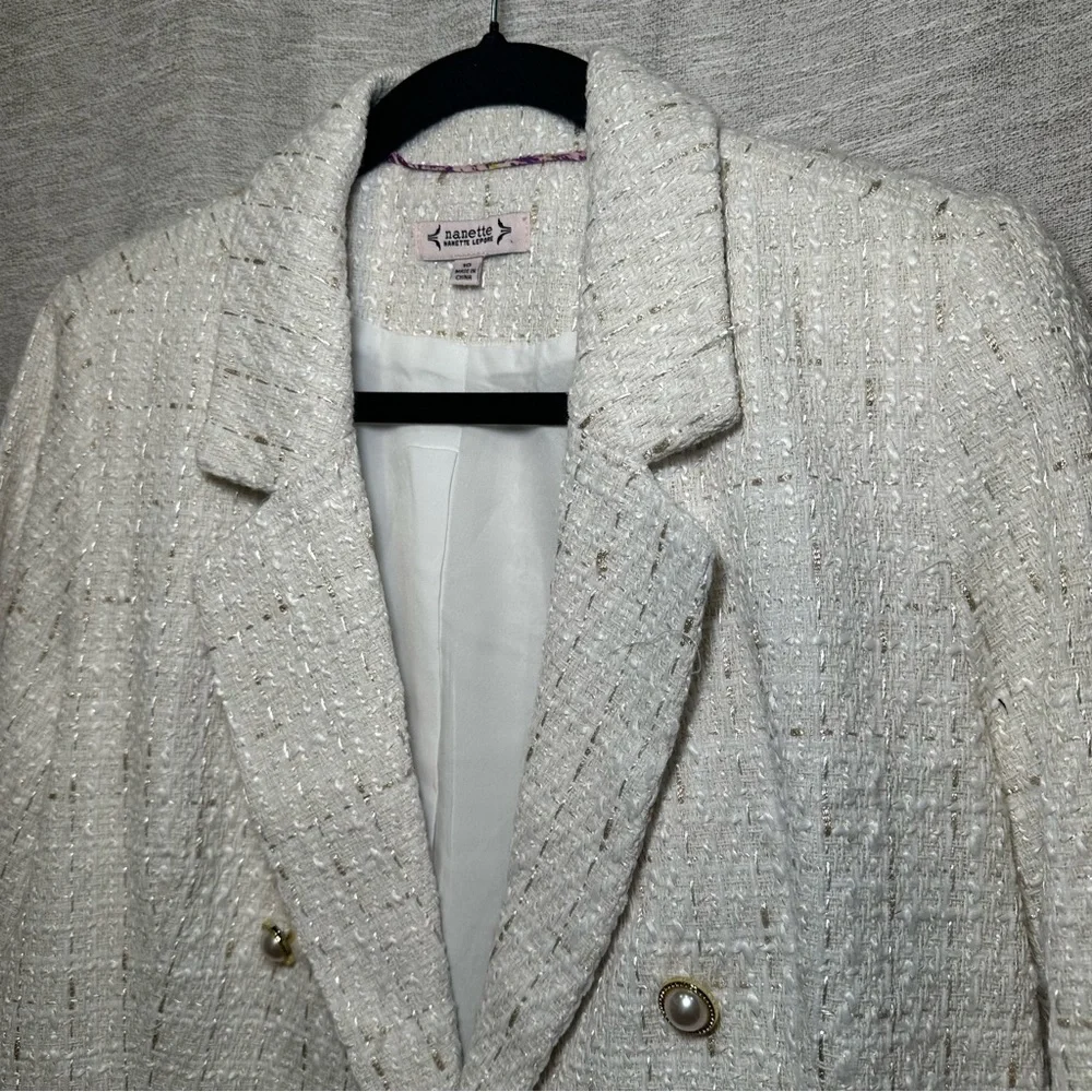 Nanette Lepore Cream Textured Tweed Statement Blazer | Coquette Coastal Grandma - Picture 13 of 16